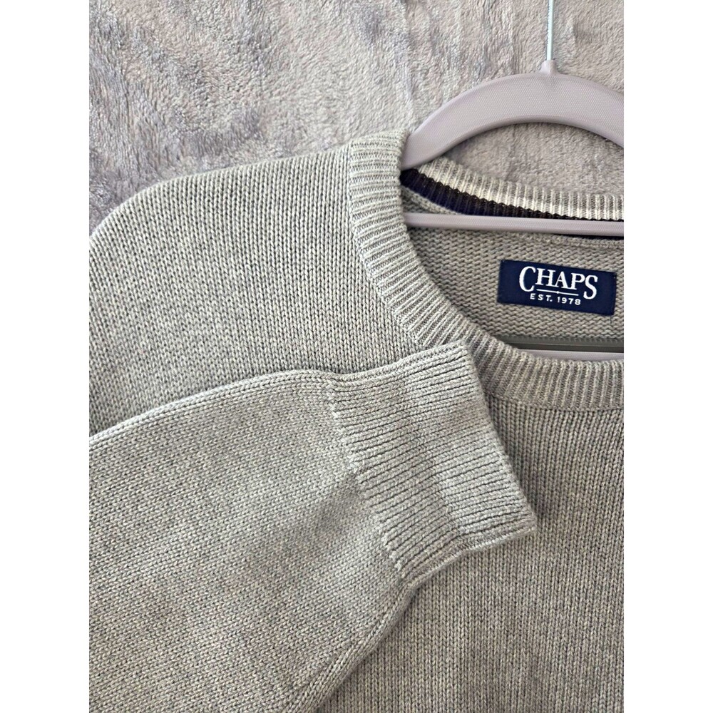Chaps Men’s 2xl Gray Cotton Knit Crewneck Pullover Embroidered Logo 90's Preppy